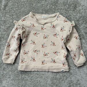 Rabbit Bear Organic Toddler Sweatshirt 3T Cream Floral Ruffle Cotton Pullover